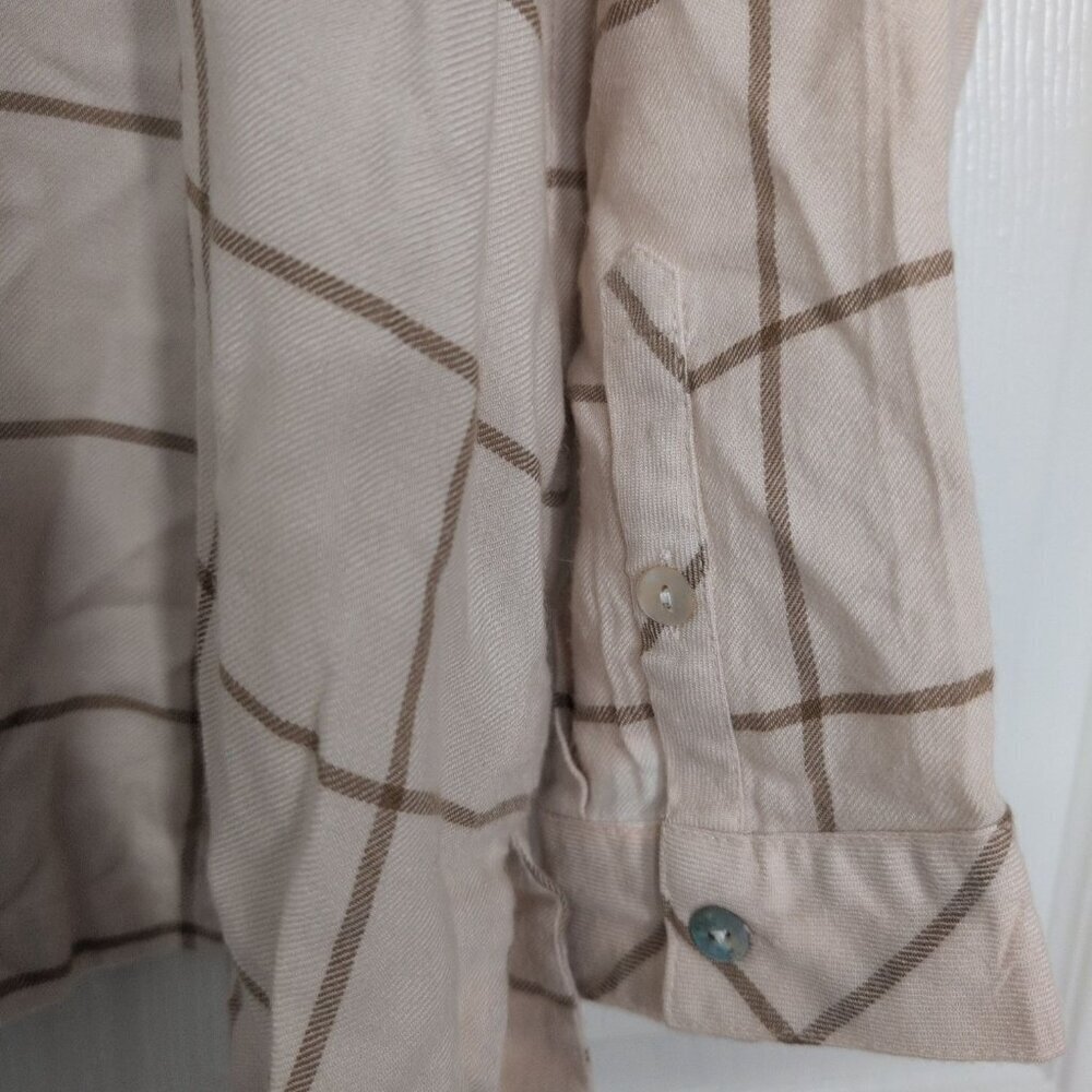 J Jill Windowpane Check Shirt Womens Petite Size Large Beige Check Button Front - Picture 9 of 9